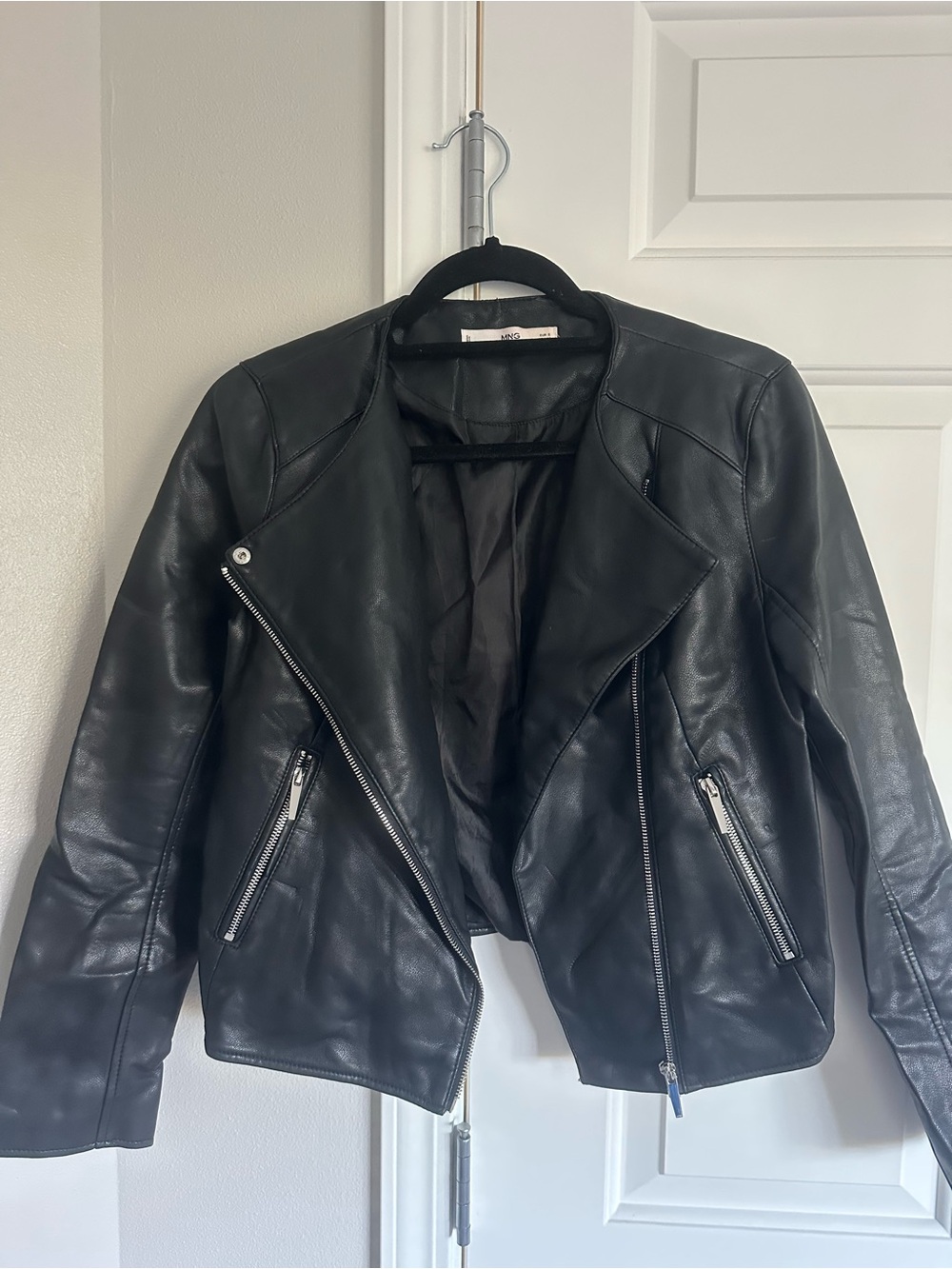 Mango Black Faux Leather Asymmetric Moto Jacket